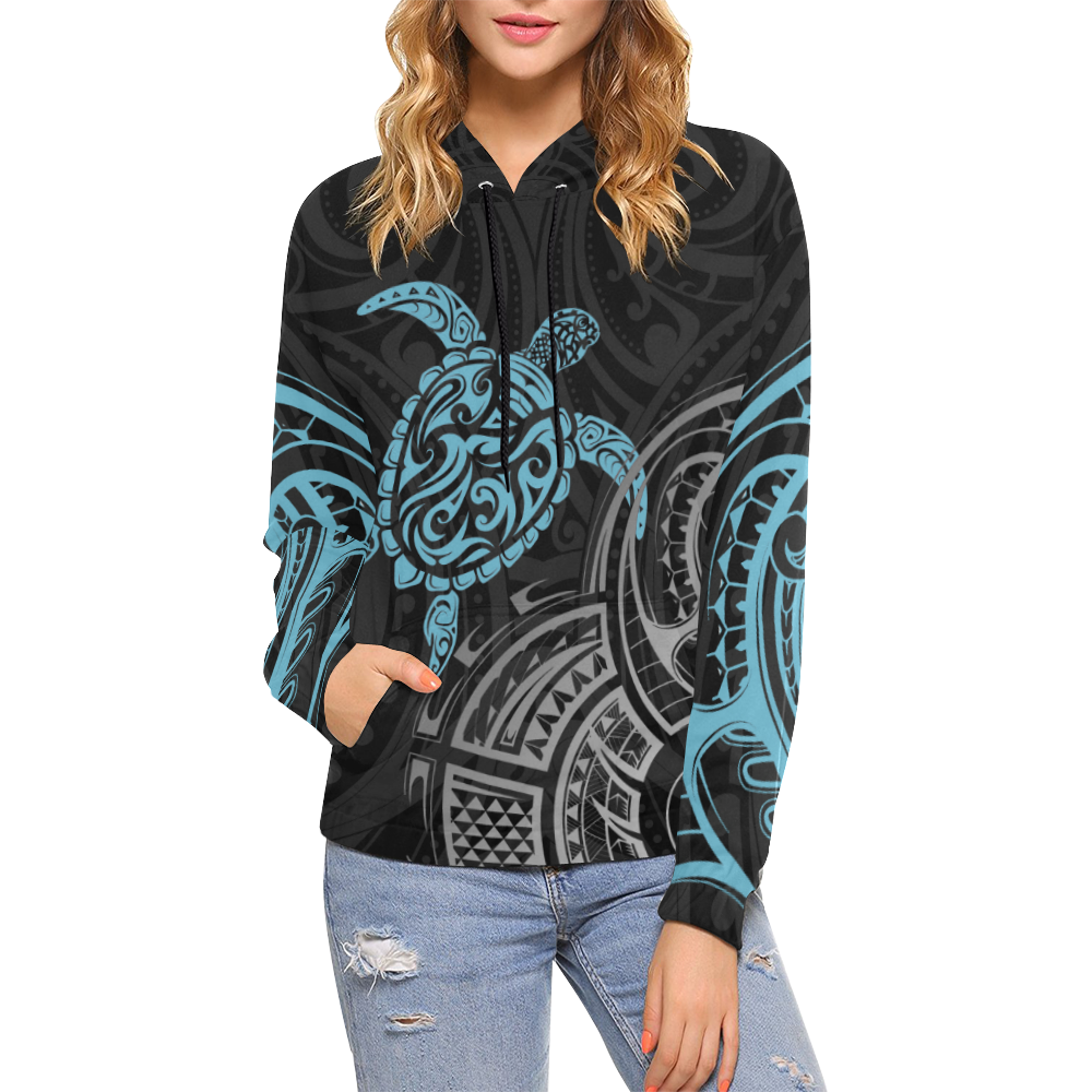 Blue Turtle Maori Tribal Polynesian Hoodie