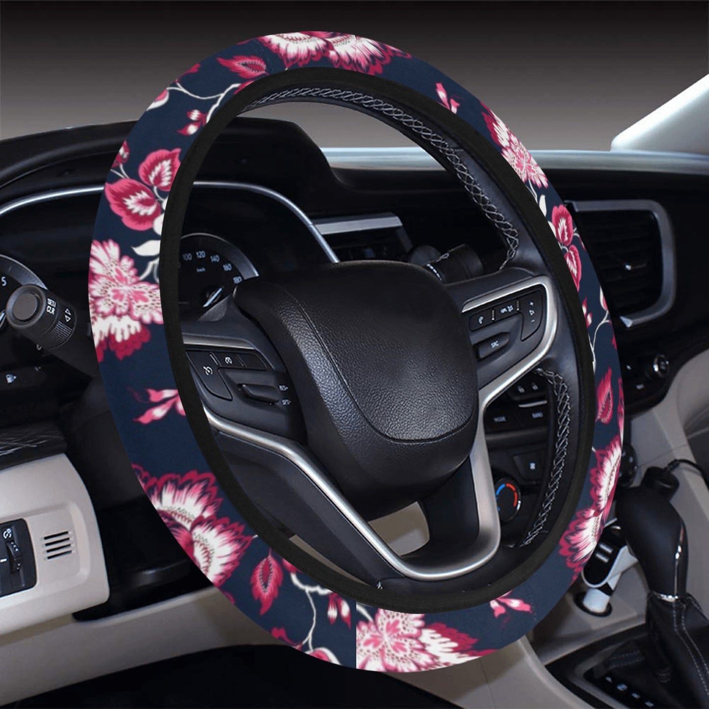 Pink Red Flowers Steering Wheel Cover