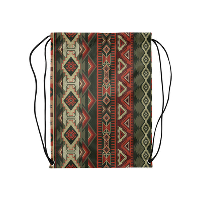Red & Brown Boho Aztec Drawstring Bag