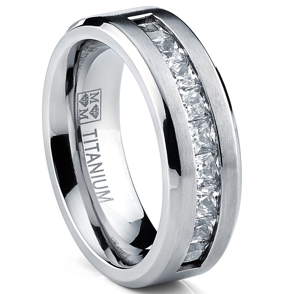 Mens Titanium Cubic Zirconia Ring