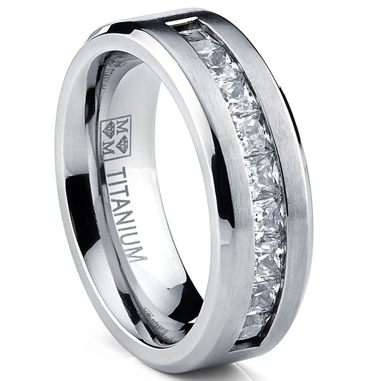 Mens Titanium Cubic Zirconia Ring