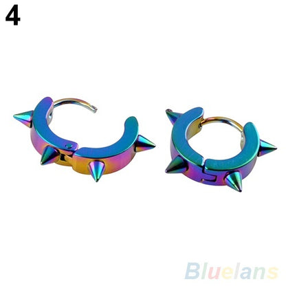 Mens Titanium Punk Gothic Spike Hoop Earrings