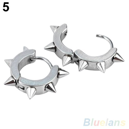 Mens Titanium Punk Gothic Spike Hoop Earrings