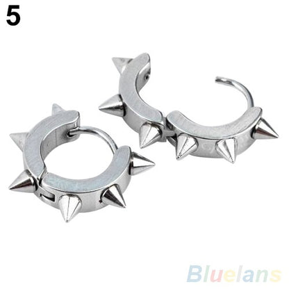Mens Titanium Punk Gothic Spike Hoop Earrings