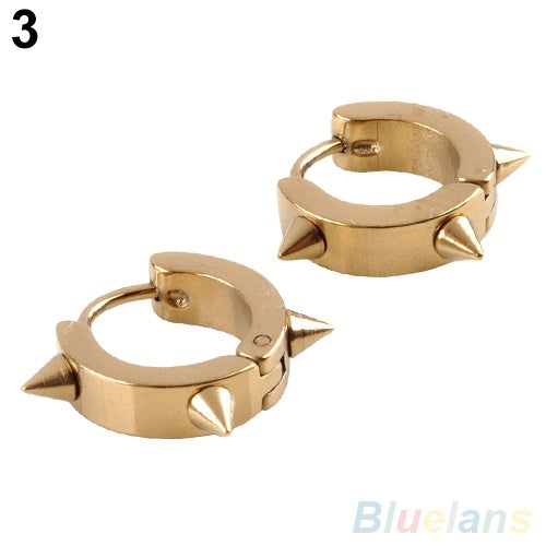 Mens Titanium Punk Gothic Spike Hoop Earrings