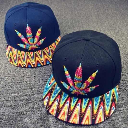 Colorful Psychedelic Marijuana Weed Leaf Snapback Hat Cap