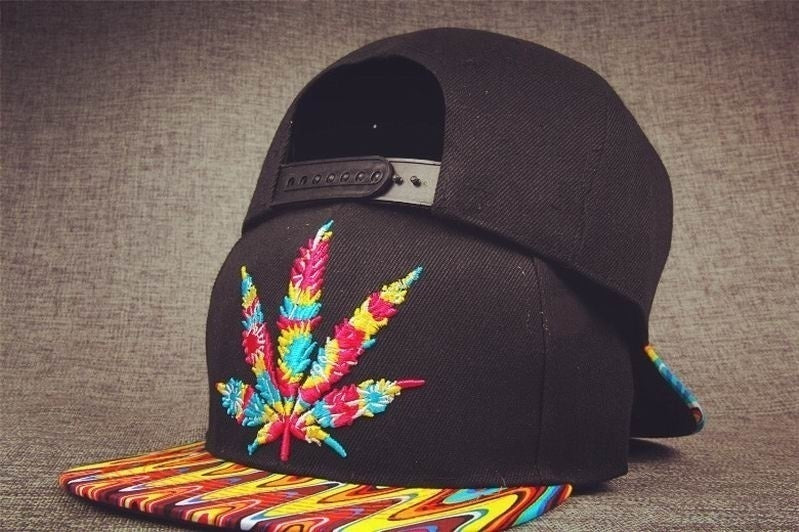 Colorful Psychedelic Marijuana Weed Leaf Snapback Hat Cap