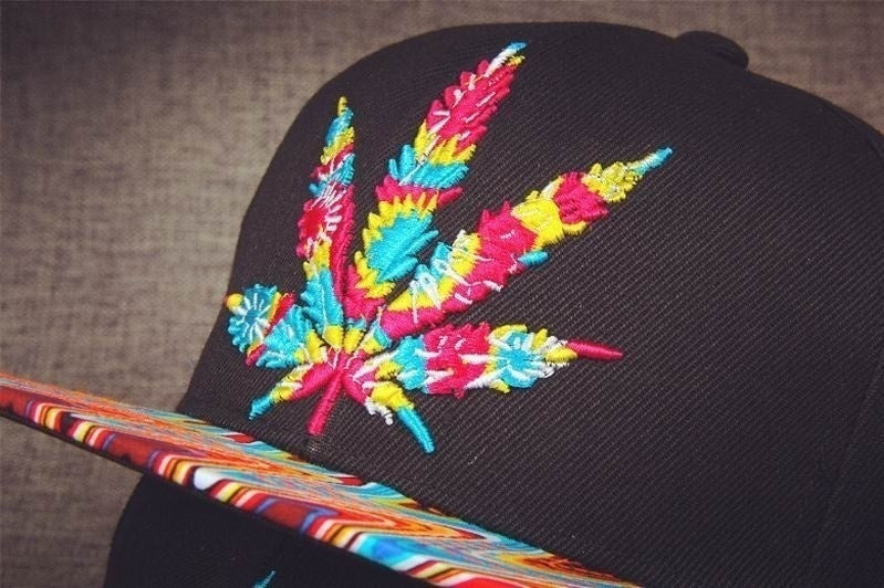Colorful Psychedelic Marijuana Weed Leaf Snapback Hat Cap