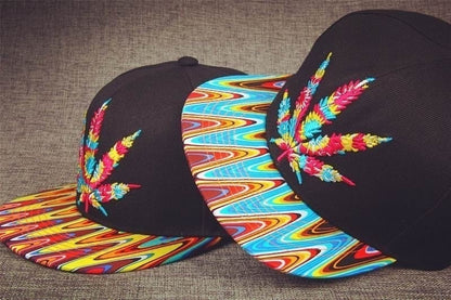 Colorful Psychedelic Marijuana Weed Leaf Snapback Hat Cap