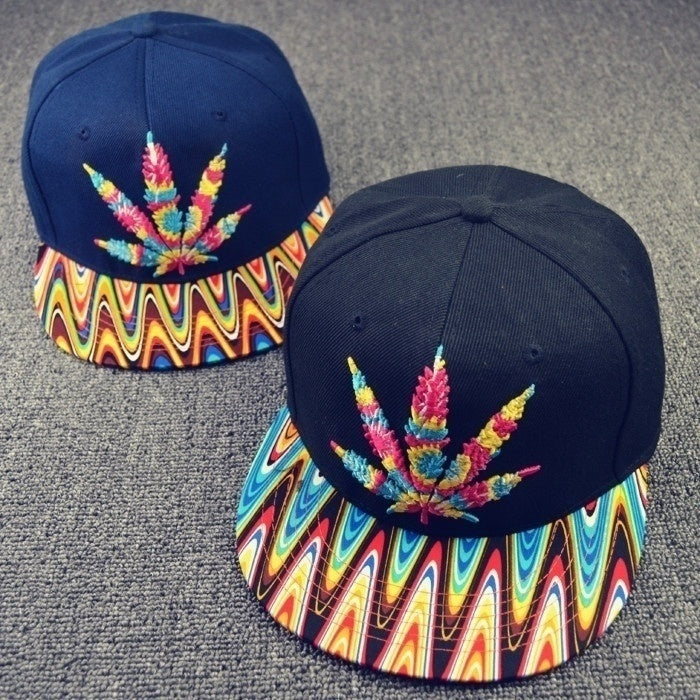 Colorful Psychedelic Marijuana Weed Leaf Snapback Hat Cap