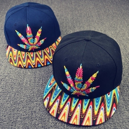 Colorful Psychedelic Marijuana Weed Leaf Snapback Hat Cap