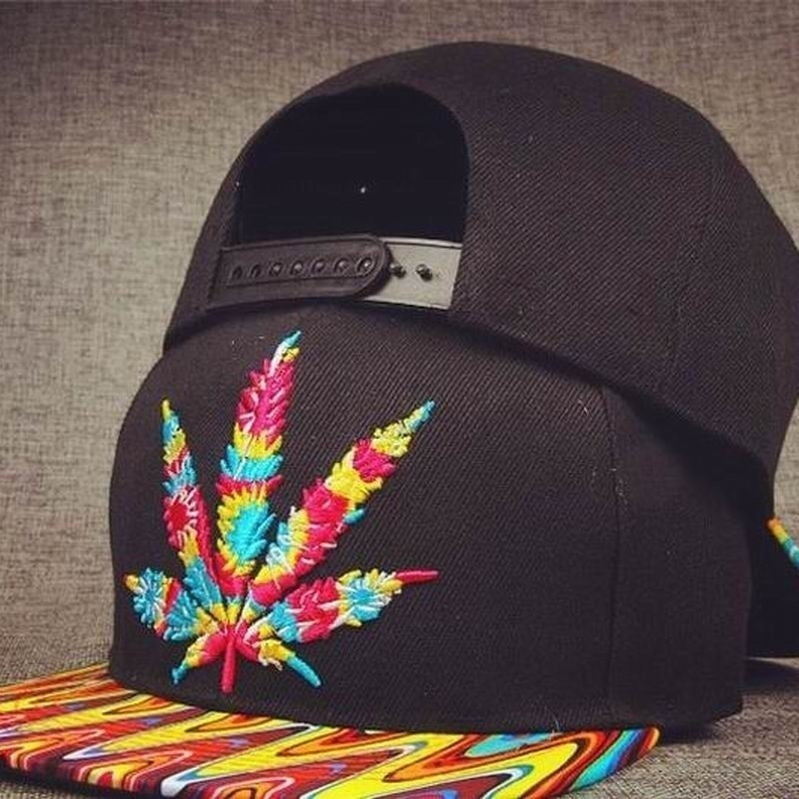 Colorful Psychedelic Marijuana Weed Leaf Snapback Hat Cap
