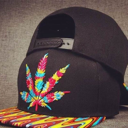 Colorful Psychedelic Marijuana Weed Leaf Snapback Hat Cap
