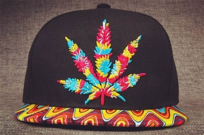 Colorful Psychedelic Marijuana Weed Leaf Snapback Hat Cap
