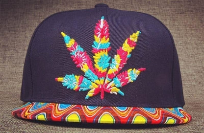 Colorful Psychedelic Marijuana Weed Leaf Snapback Hat Cap
