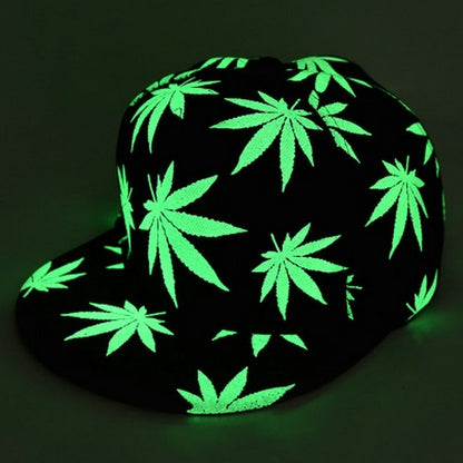 Luminous Glow in the Dark Marijuana Weed Leaf Snapback Hat Cap