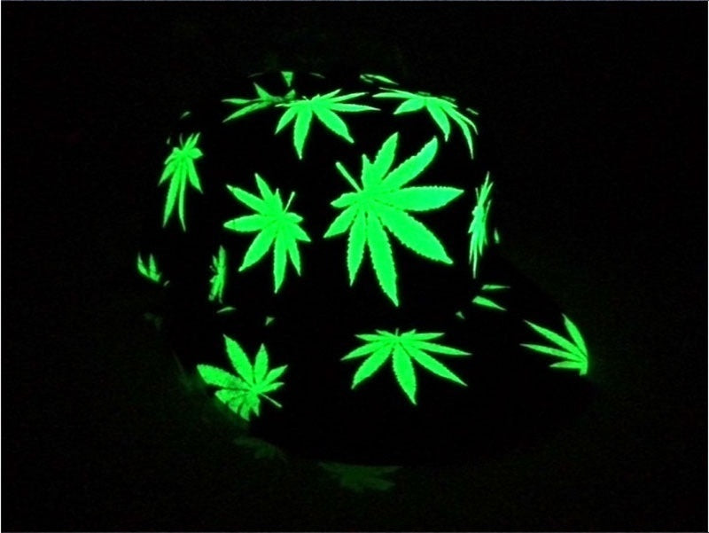 Luminous Glow in the Dark Marijuana Weed Leaf Snapback Hat Cap