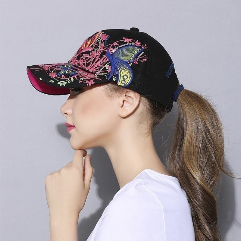 Womens Embroided Butterfly Cap Hat