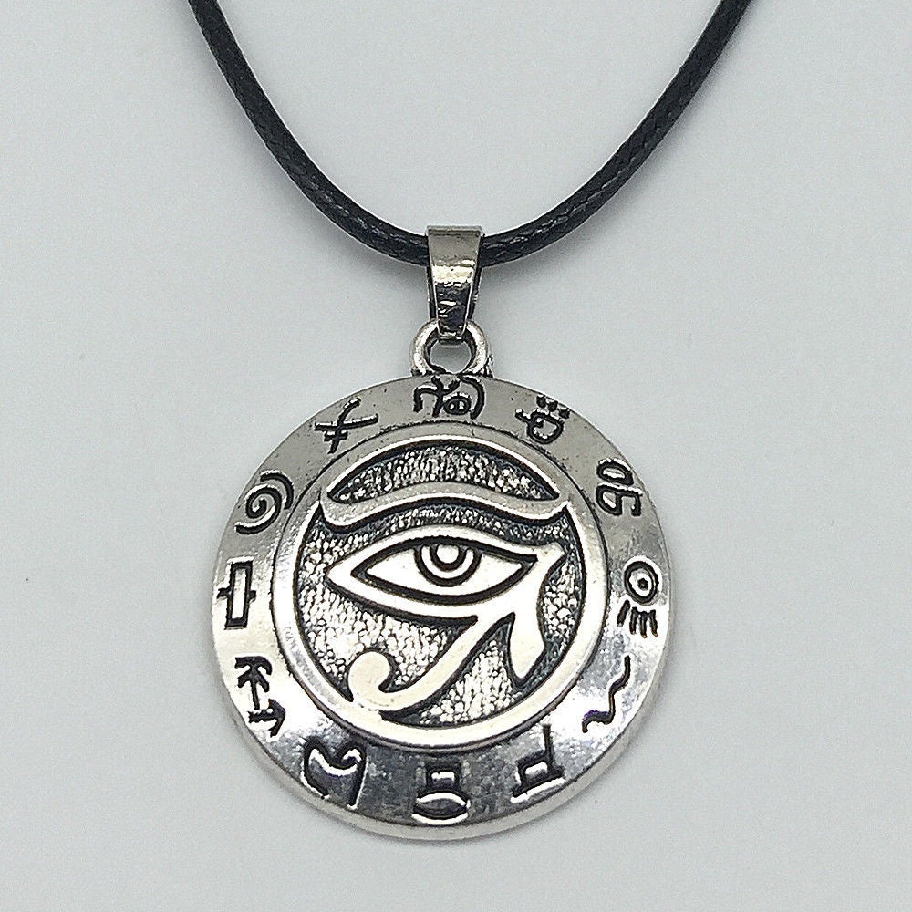 Antique Silver Egyptian Eye of Horus Pendant Necklace