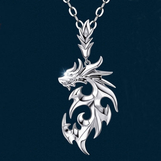 Mens Silver Dragon Pendant Necklace