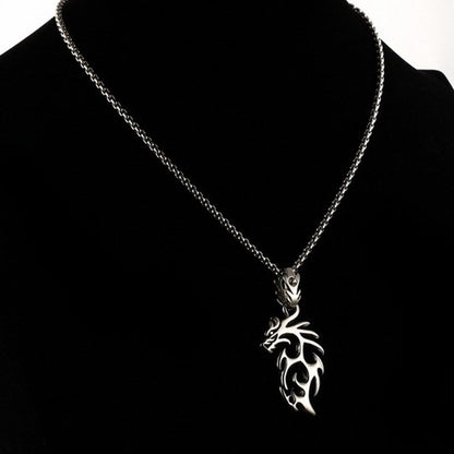 Mens Silver Dragon Pendant Necklace