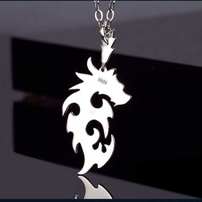 Mens Silver Dragon Pendant Necklace