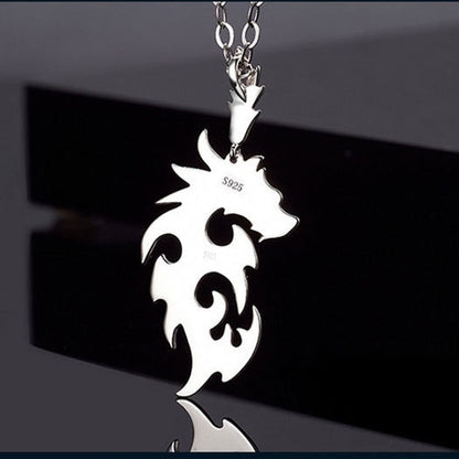 Mens Silver Dragon Pendant Necklace