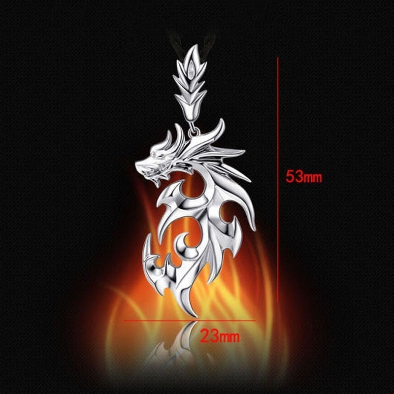 Mens Silver Dragon Pendant Necklace