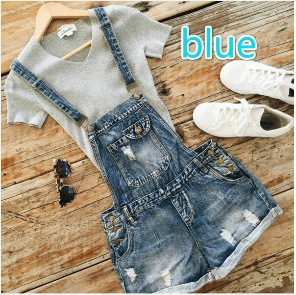 Womens Denim Overalls Romper Jumpsuit