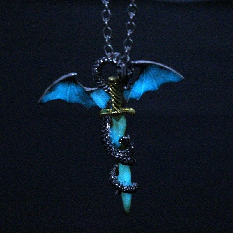 Luminous Vintage Dragon Sword Pendant Necklace