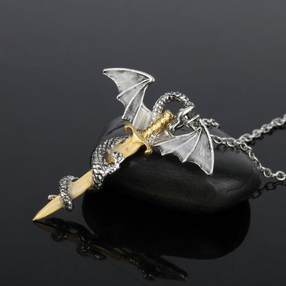 Luminous Vintage Dragon Sword Pendant Necklace