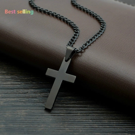 Mens Vintage Stainless Steel Cross Pendant Necklace