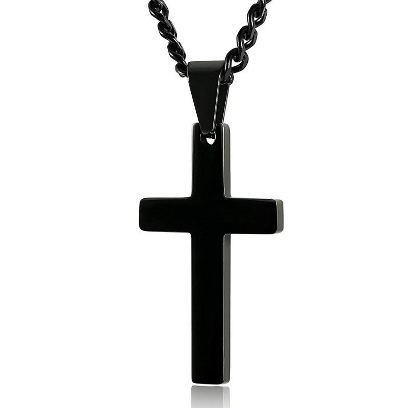 Mens Vintage Stainless Steel Cross Pendant Necklace