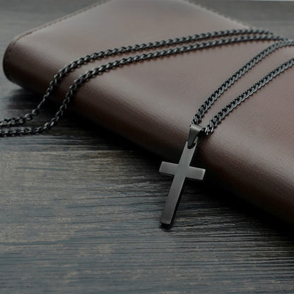 Mens Vintage Stainless Steel Cross Pendant Necklace
