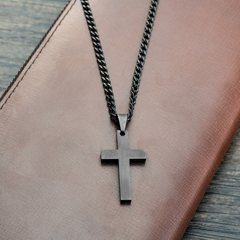 Mens Vintage Stainless Steel Cross Pendant Necklace
