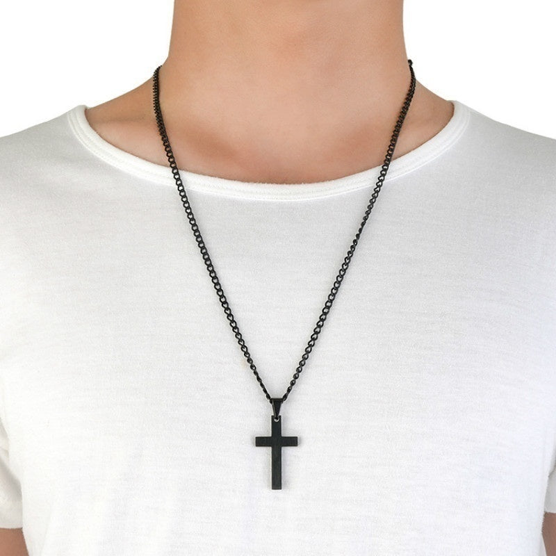 Mens Vintage Stainless Steel Cross Pendant Necklace