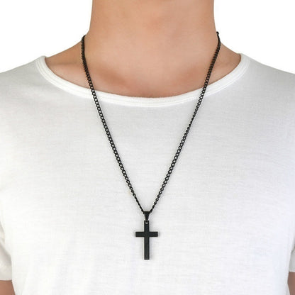 Mens Vintage Stainless Steel Cross Pendant Necklace