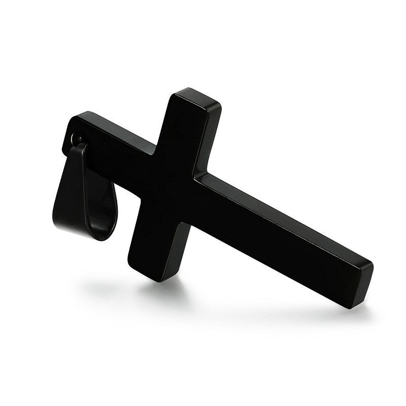 Mens Vintage Stainless Steel Cross Pendant Necklace