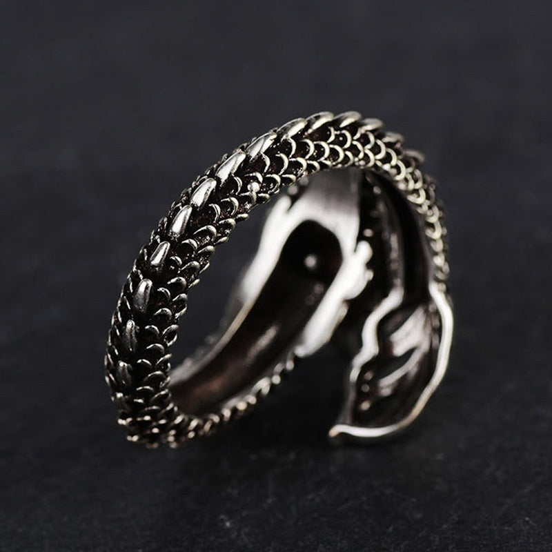 Mens Sterling Silver Dragon Ring