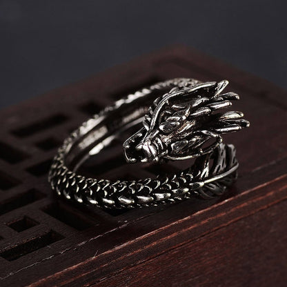 Mens Sterling Silver Dragon Ring