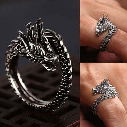 Mens Sterling Silver Dragon Ring