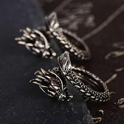 Mens Sterling Silver Dragon Ring
