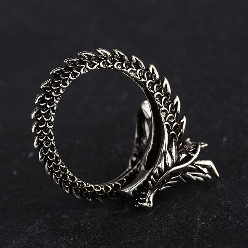 Mens Sterling Silver Dragon Ring
