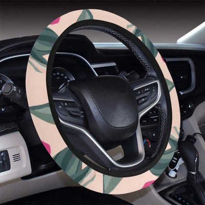 Beige Floral Leaves Steering Wheel Cover