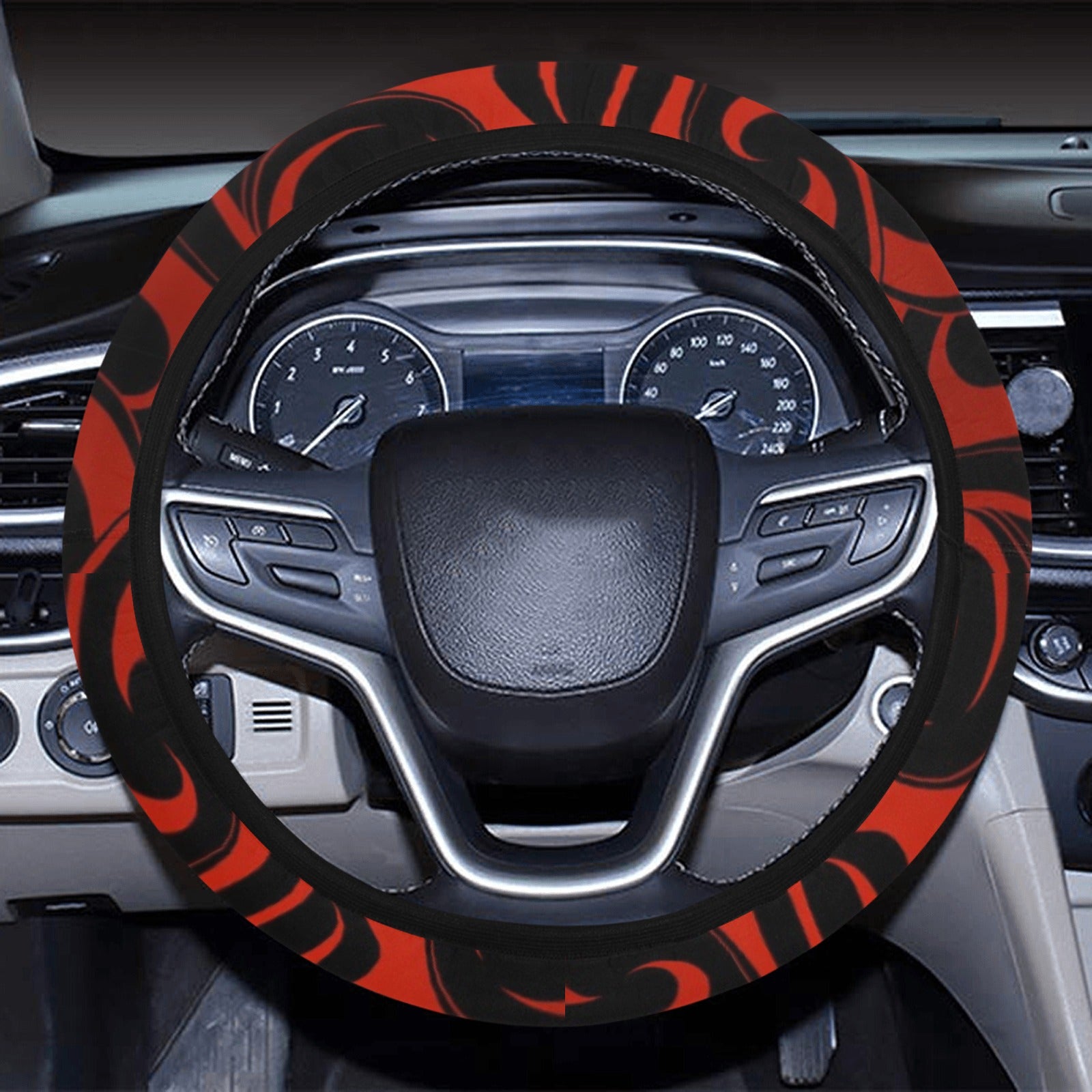 Red Tribal Swirls Steering Wheel Cover