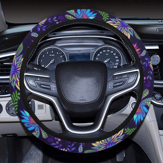 Purple Flowers Steering Wheel Cover