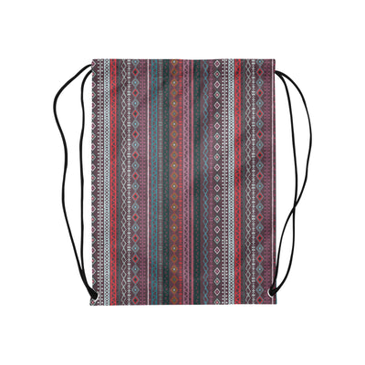 Red Boho Stripes Drawstring Bag