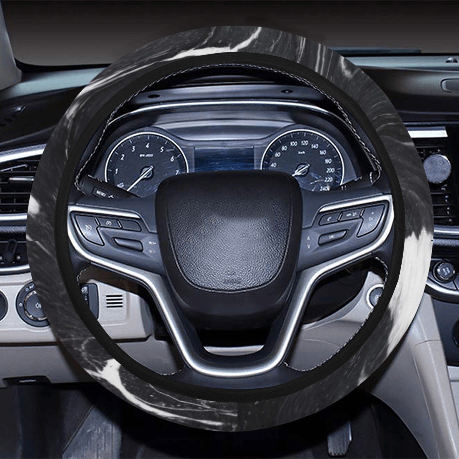 Black & White Swirls Steering Wheel Cover