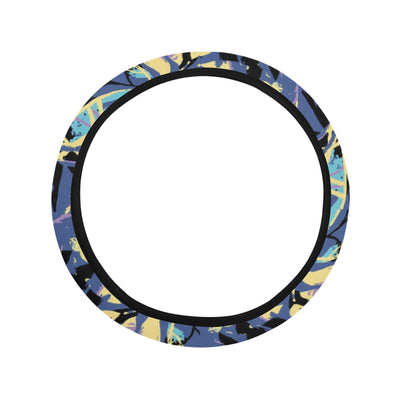 Blue Yellow Leaves Steering Wheel Cover