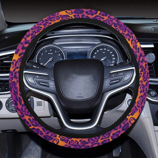 Purple Orange Leopard Print Steering Wheel Cover